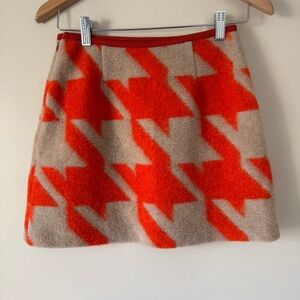 Anna Sui Orange and Tan Houndstooth Geometric Mini Skirt